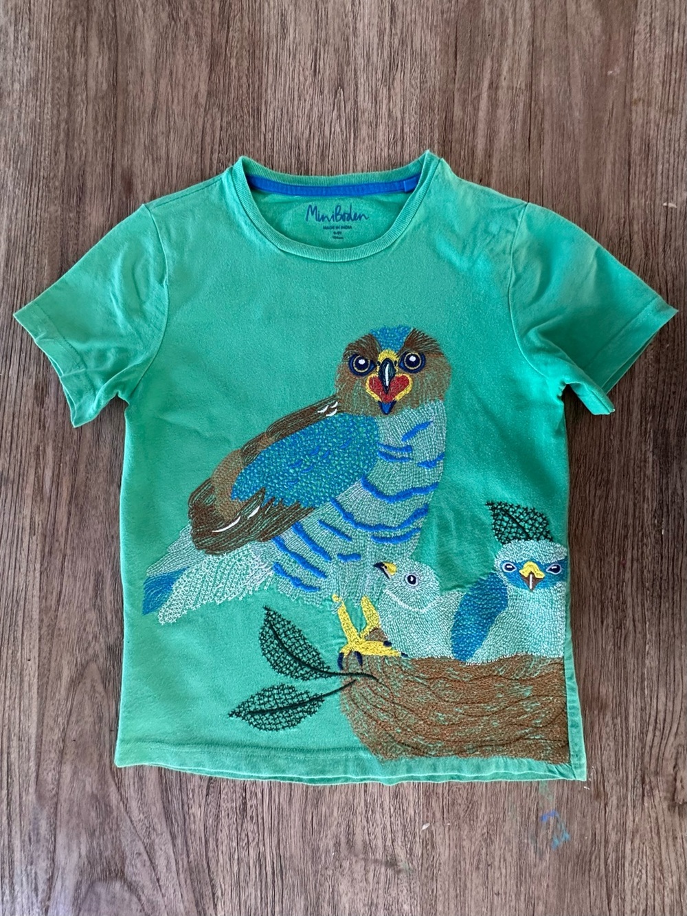 Mini Boden Superstitch Bird Embroidered Kids Tee